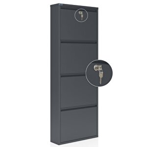 Kilitli 4'lü Metal Ayakkabılık - Antrasit