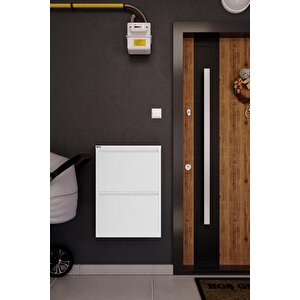 2'li Metal Ayakkabılık - Kar Beyaz