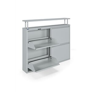 Tablalı 4'lü Metal Ayakkabılık - Gri