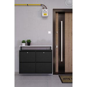 Kilitli Tablalı 4'lü Metal Ayakkabılık - Siyah