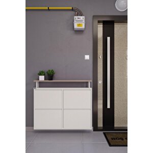 Tablalı 4'lü Metal Ayakkabılık - Beyaz