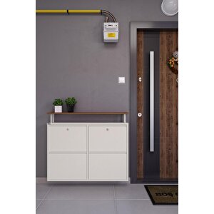 Kilitli Tablalı 4'lü Metal Ayakkabılık - Beyaz