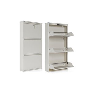 Ceha Kilitli 3'lü Metal Ayakkabılık -  Beyaz