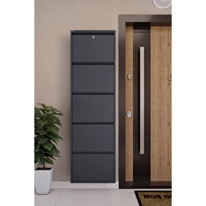 Kilitli 5'li Metal Ayakkabılık - Antrasit