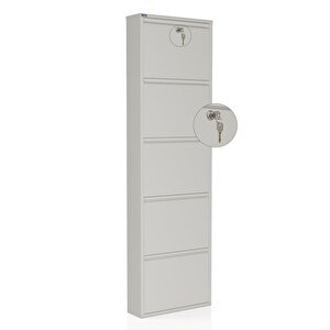 Kilitli 5'li Metal Ayakkabılık - Beyaz