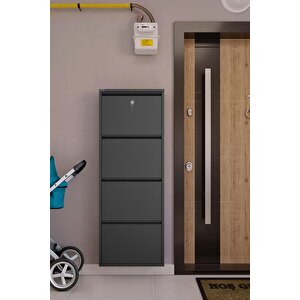 Kilitli 4'lü Metal Ayakkabılık - Füme