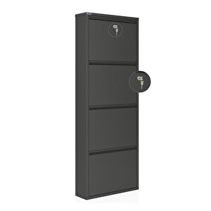 Kilitli 4'lü Metal Ayakkabılık - Füme