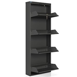Kilitli 4'lü Metal Ayakkabılık - Füme