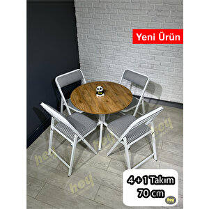 Pars 4 Kişilik Yuvarlak Mutfak Yemek Masası Takımı 4+1 Ceviz Kazayağı Kumaş 70 Cm