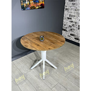 Aras 4 Kişilik Yuvarlak Mutfak Yemek Masası Takımı 4+1 Ceviz Beyaz Deri 80 Cm