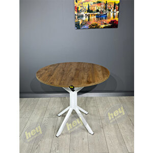 Aras 4 Kişilik Yuvarlak Mutfak Yemek Masası Takımı 4+1 Ceviz Beyaz Deri 80 Cm