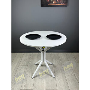 Aras 4 Kişilik Yuvarlak Mutfak Yemek Masası Takımı 4+1 Beyaz Kazayağı Kumaş 80 Cm