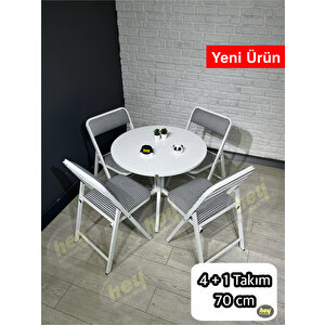 Pars 4 Kişilik Yuvarlak Mutfak Yemek Masası Takımı 4+1 Beyaz Kazayağı Kumaş 70 Cm