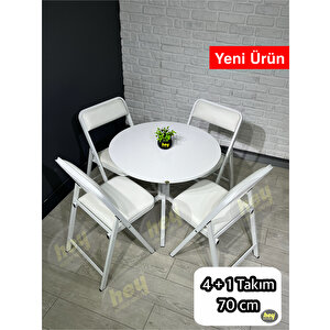 Pars 4 Kişilik Yuvarlak Mutfak Yemek Masası Takımı 4+1 Beyaz Deri 70 Cm