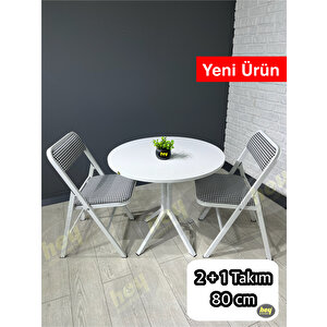 Aras 2 Kişilik Yuvarlak Mutfak Yemek Masası Takımı 2+1 Beyaz Kazayağı 80 Cm