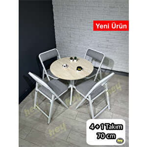 Pars 4 Kişilik Yuvarlak Mutfak Yemek Masası Takımı 4+1 Traverten Kazayağı Kumaş 70 Cm