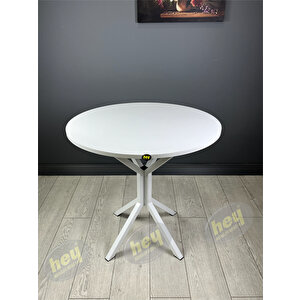 Aras 4 Kişilik Yuvarlak Mutfak Yemek Masası Takımı 4+1 Beyaz Deri 80 Cm