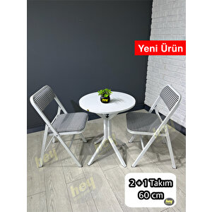 Mercan 2 Kişilik Yuvarlak Mutfak Yemek Masası Takımı 2+1 Beyaz Kazayağı Kumaş 60 Cm