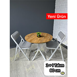 Aras 2 Kişilik Yuvarlak Mutfak Yemek Masası Takımı 2+1 Ceviz Kazayağı 80 Cm