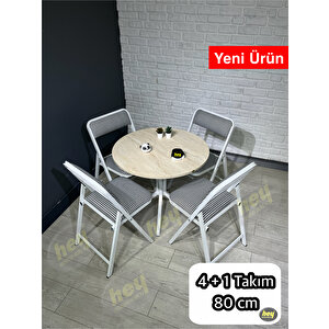 Aras 4 Kişilik Yuvarlak Mutfak Yemek Masası Takımı 4+1 Traverten Kazayağı Kumaş 80 Cm