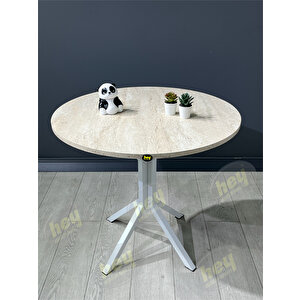 Aras 4 Kişilik Yuvarlak Mutfak Yemek Masası Takımı 4+1 Traverten Kazayağı Kumaş 80 Cm