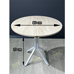 Aras 4 Kişilik Yuvarlak Mutfak Yemek Masası Takımı 4+1 Traverten Kazayağı Kumaş 80 Cm