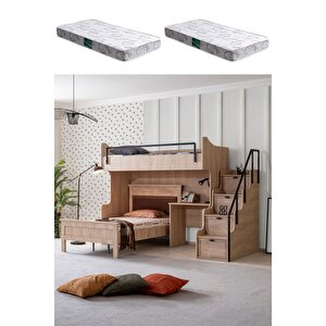 Ranza, Polo Çift Kişilik Çalışma Masalı Ceviz Ranza + 2 Adet Comfort Yatak