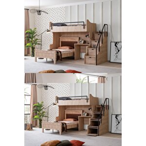 Ranza, Polo Çift Kişilik Çalışma Masalı Ceviz Ranza + 2 Adet Comfort Yatak