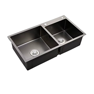 Multitop Çift Göz Paslanmaz Çelik Mutfak Eviyesi Antrasit (siyah) Renk 76x45cm -2 Göz Evye Düz