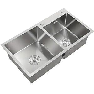 Multitop Çift Göz Paslanmaz Çelik Mutfak Eviyesi Inoks Renk 76x45cm -2 Göz Evye Düz