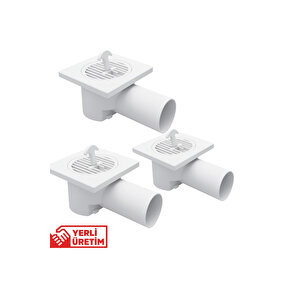 3’lü Paket Plastik Yer Sifonu 10x10 Cm Kare Izgaralı – 50 Mm Yandan Çıkışlı Abs Plastik Yer Süzgeci