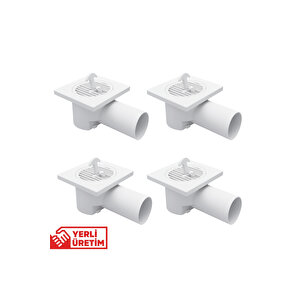 4’lü Paket Plastik Yer Sifonu 10x10 Cm Kare Izgaralı – 50 Mm Yandan Çıkışlı Abs Plastik Yer Süzgeci
