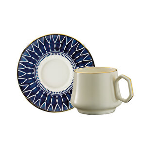 1453 Deep Blue Geometrik Gold 12 Parça 6 Kişilik Kahve Fincan Takımı 90 Ml