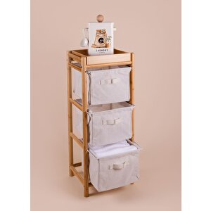 Bambu 3 Bez Çekmeceli Düzenleyici Dolap Raf 90x35x30 Cm