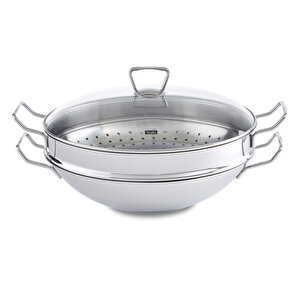 Fissler Kunming Cam Kapaklı Wok Tava 36 Cm