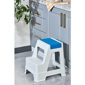 Çelik Ayna Zilkale Büyük Boy Çift Katlı Basamak Çok Amaçlı Dayanıklı Tabure Beyaz+ Mavi-254