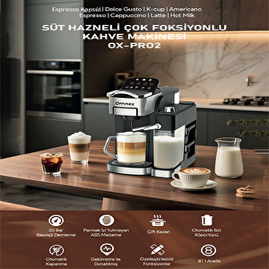 Ox-pro2 Kapsül Ve Öğütülmüş Kahve Espresso Makinesi 20 Bar Basınç Süt Köpürtücü Latte & Cappuccino