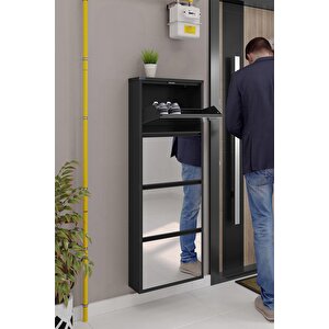 4'lü Metal Ayakkabılık - Siyah/aynalı