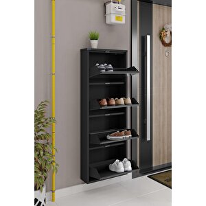 4'lü Metal Ayakkabılık - Siyah/aynalı