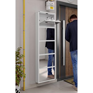5'li Metal Ayakkabılık - Kar Beyaz/aynalı