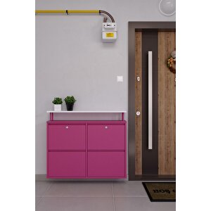 Kilitli Tablalı 4'lü Metal Ayakkabılık - Pembe