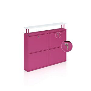 Kilitli Tablalı 4'lü Metal Ayakkabılık - Pembe