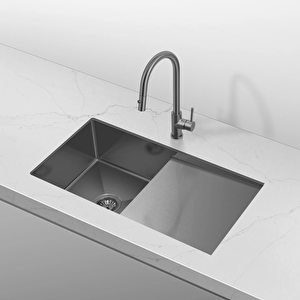Elegante Paslanmaz Çelik Damlalıklı El Yapımı Mutfak Eviyesi Siyah (antrasit)  3mm Kalınlık 86x45cm Evye Siyah Antrasit