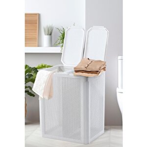 Sy-4632 Smart Duo İki Bölmeli Kirli Çamaşır Sepeti 84 Litre Beyaz