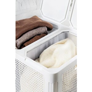Sy-4632 Smart Duo İki Bölmeli Kirli Çamaşır Sepeti 84 Litre Beyaz