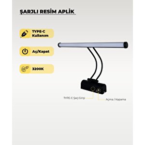 Şarjlı Siyah Flüt Aplik 3200k Sarı Işık – Elektrik Gerektirmez