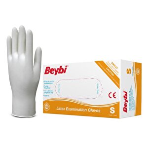 Beybi Lateks Pudralı Beyaz Muayene Eldiveni 100' Lü Paket Small S