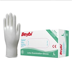 Beybi Lateks Pudralı Beyaz Muayene Eldiveni 100' Lü Paket Large L