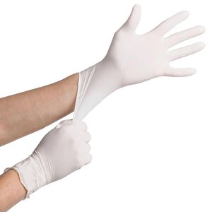 Beybi Lateks Pudralı Beyaz Muayene Eldiveni 100' Lü Paket Large L