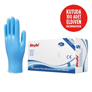 Beybi Nitril Pudrasız Mavi Muayene Eldiveni 100' Lü Paket Small Mavi